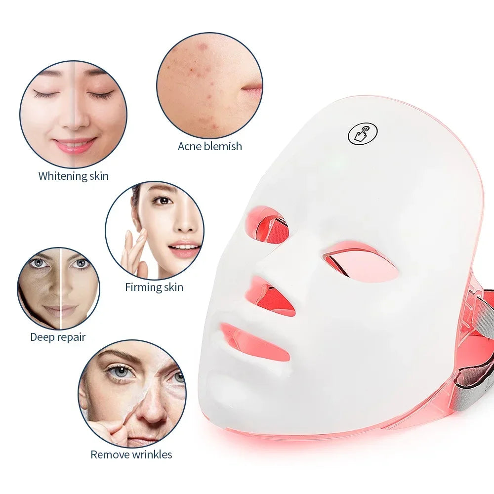 Wireless 7-Color LED Light Therapy Facial Mask – Anti-Aging, Anti-Acne & Skin Tightening Beauty Device